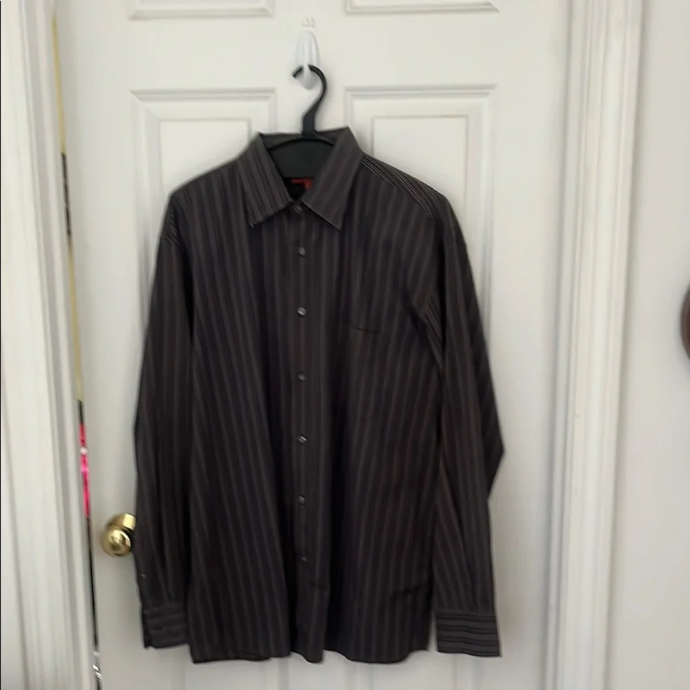 Faconnable Black and Gray Striped Dress Shirt